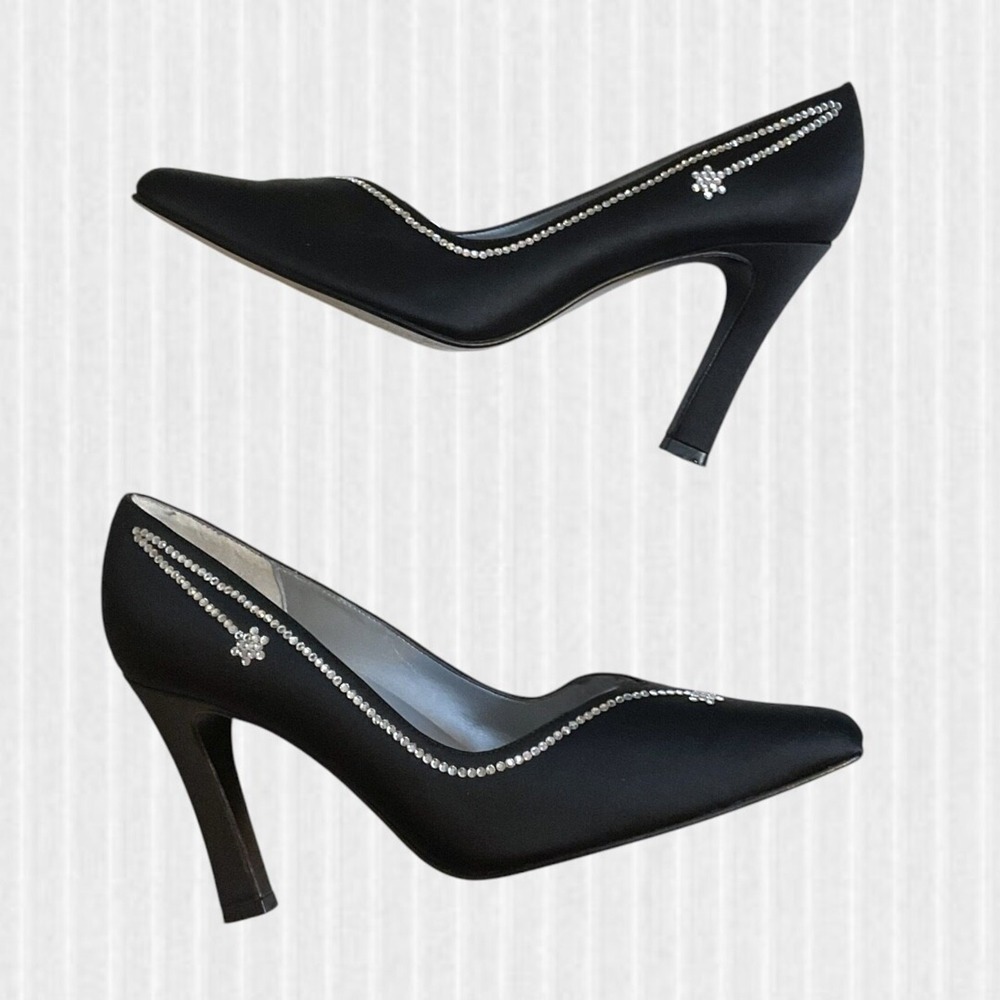 NINA Shoes Women's Size 7 Black High Heel Rayna LS Formal Lustre Satin Jeweled - Picture 3 of 11